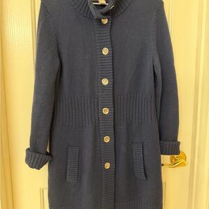Banana Republic Navy Button-Front Long Cardigan with Gold Buttons